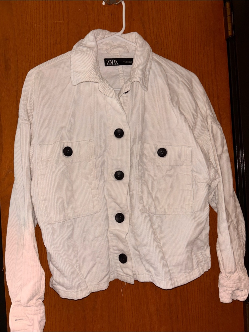 Zara White Corduroy Button-Front Jacket with Black Buttons